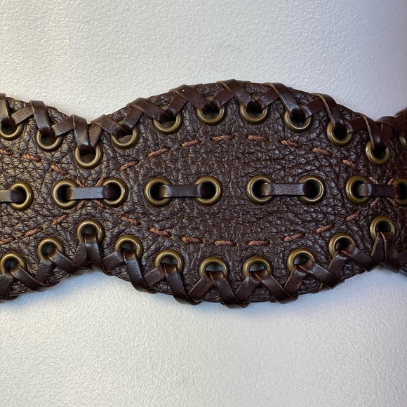 Brighton brown leather belt 34 thick braided laced - Picture 4 of 7